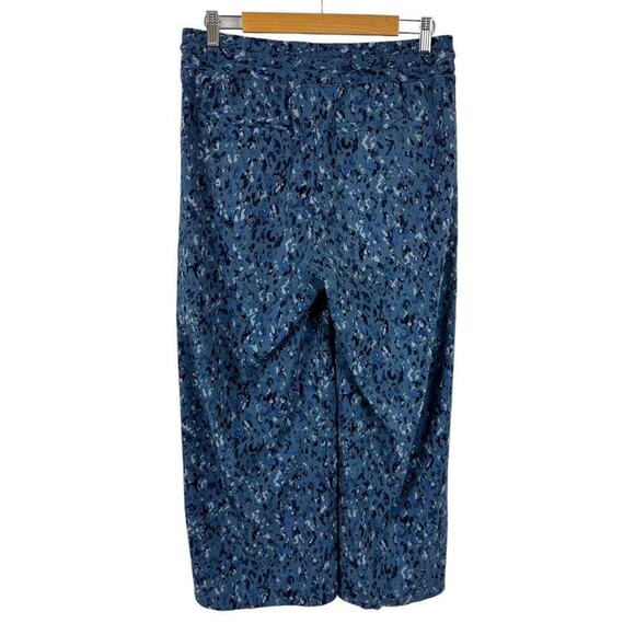 Athleta Avenue Printed Wide Leg Crop Navy Blue Pant Size 10 Style 980443 - Picture 7 of 16